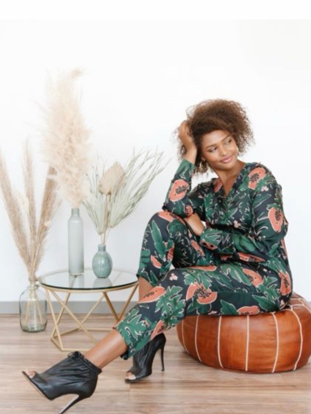 Smash + Tess 2piece Papaya Power set pants button down lounge office wear